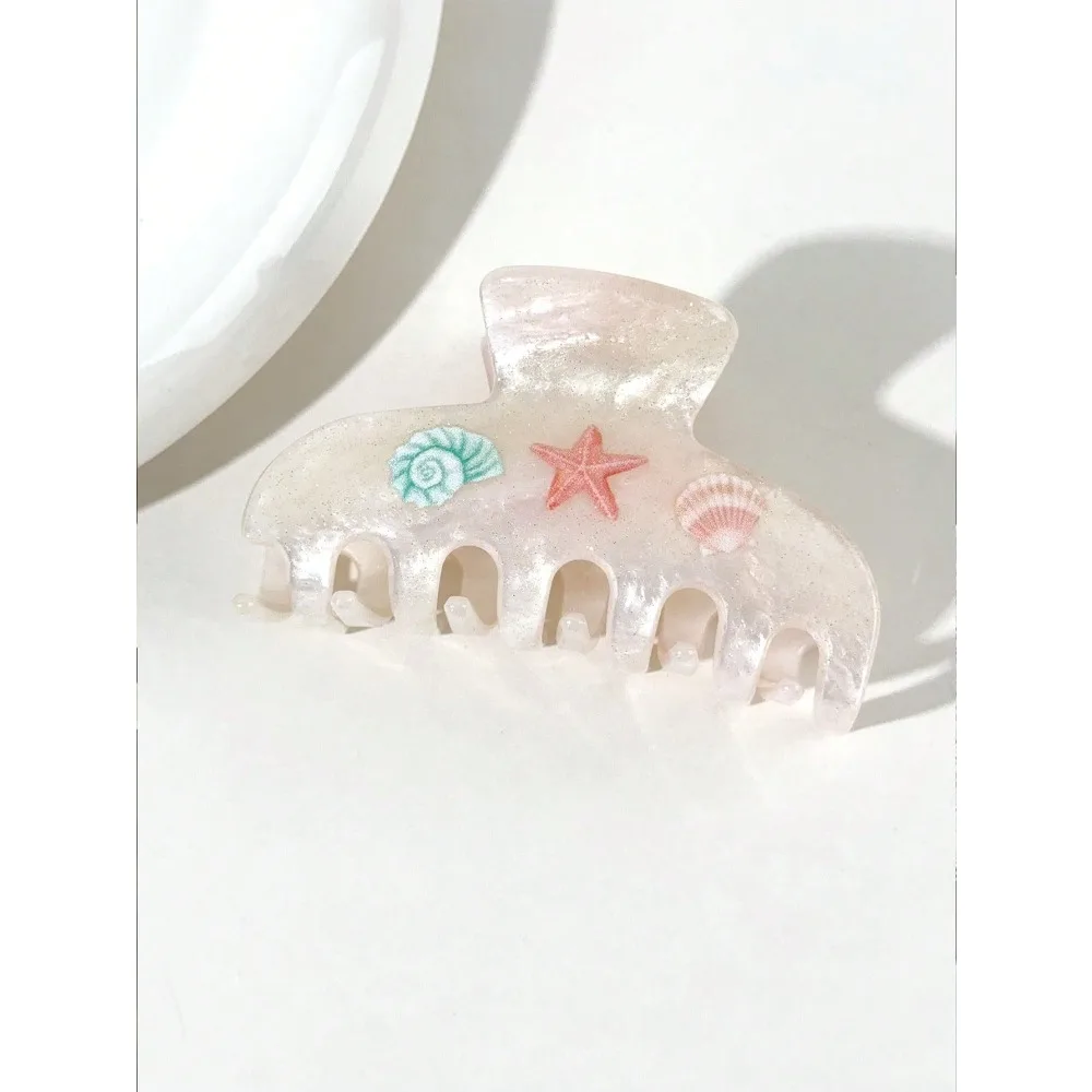 

Oversized Women's Hair Claw Clip, Ocean Series Starfish & Seashell Pattern, Large Pearly Hair Jaw Clamp, Summer Beach Vacation Hair Accessories