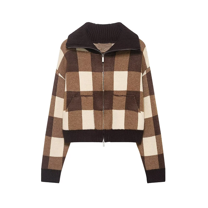 Women's Spliced knit Short Jackets Autumn Winter Stand Collar Long Sleeve Jackets Coats Streetwear Female Outerwear Chic Tops image 2