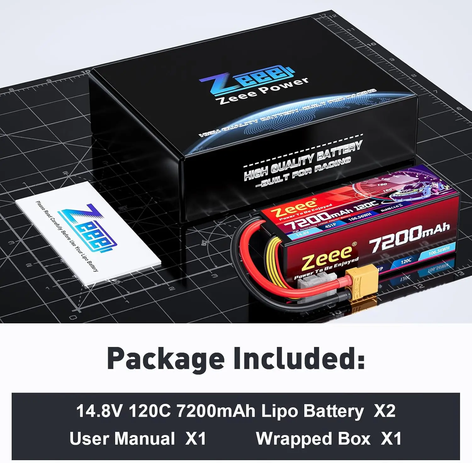 Zeee 4S Lipo Battery 7200mAh 14.8V 120C Hard Case RC Battery with XT90 Plug for 1/8 Buggy RC Car Truck RC Truggy Racing Models