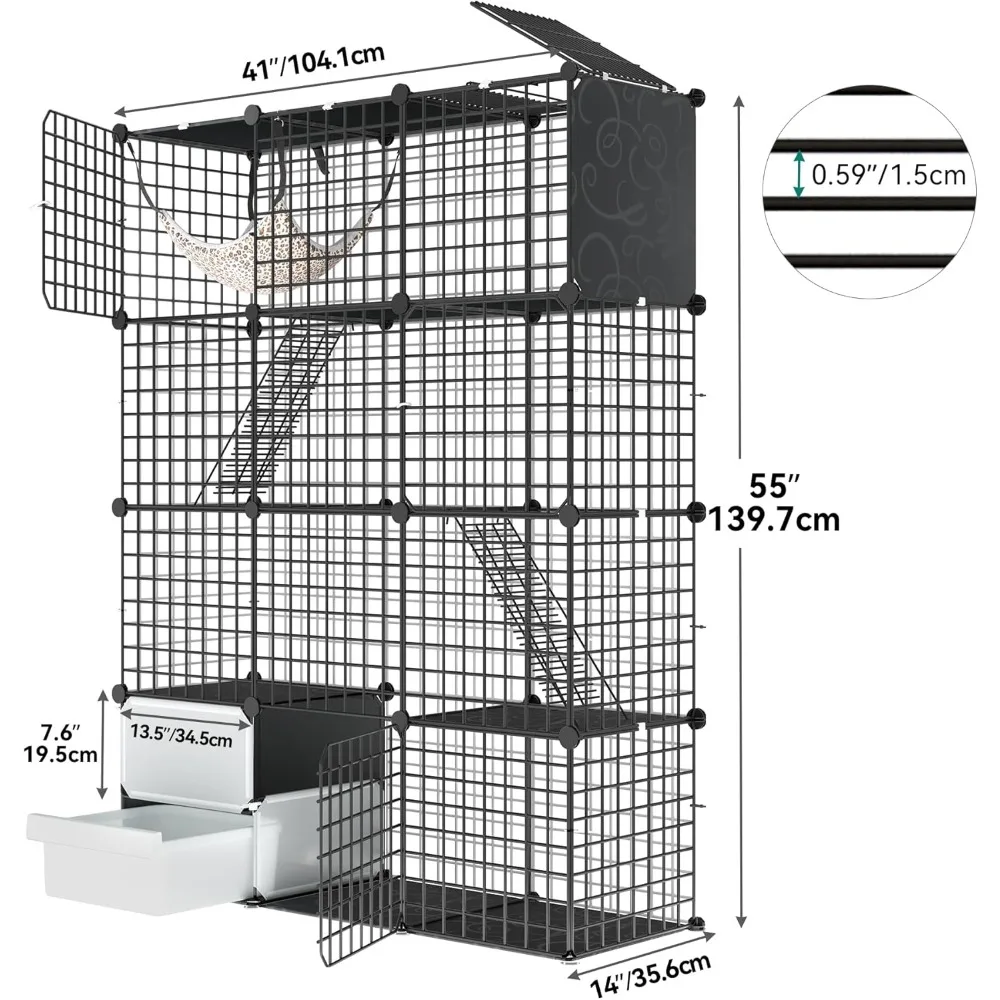 قفص قطط مكون من 4 طبقات مع صندوق فضلات: حاوية داخلية متعددة المستويات لمنزل القطط لـ 1-3 قطط صغيرة، أسود #2