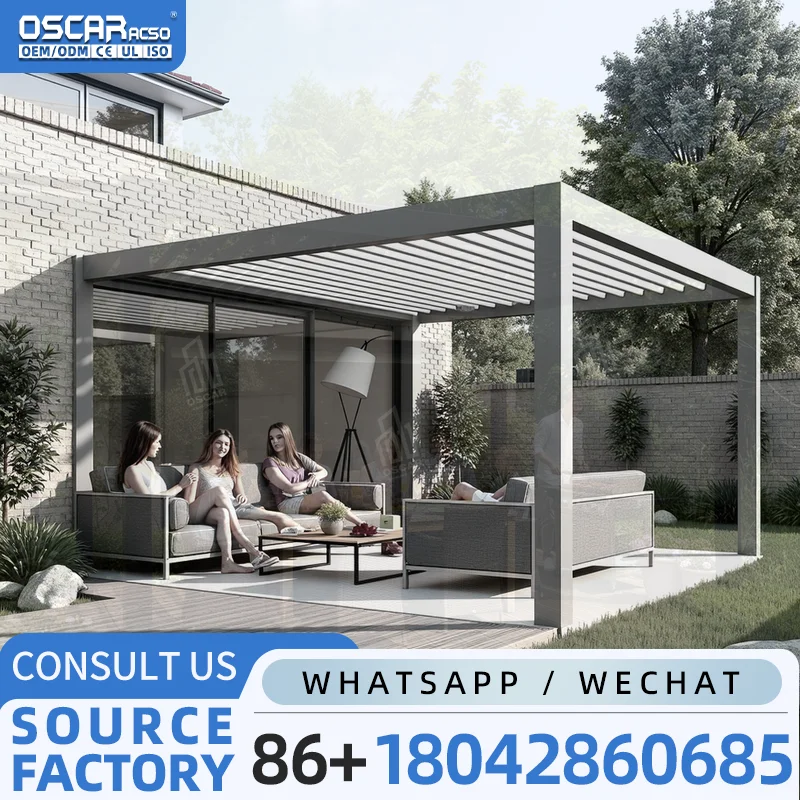 Motorized Waterproof Gazebo with LED Side Screen Customizable Size for Villa Hotel Commercial Outdoor Projects pergola
