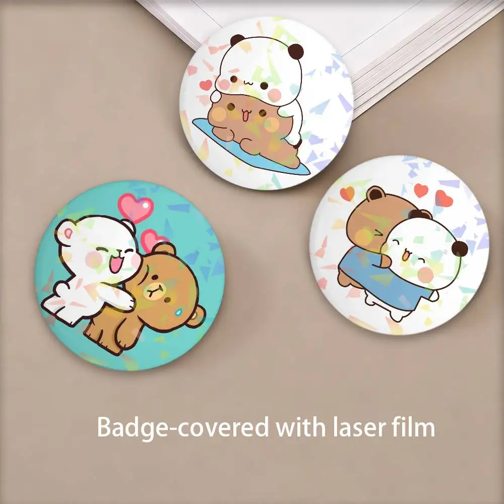 Cartoon M-MIlK-K Kawaii B-BeaR-R Round Badge for Backpack Accessories Laser Lapel Pins Jewelry Gifts