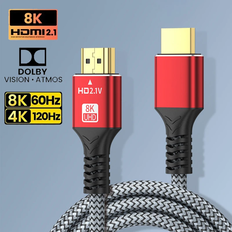 

8K HDMI-совместимый кабель 4K при 120 Гц 8K при 60 Гц HDMI 2.1 Кабель 48 Гбит/с Адаптер для RTX 3080 eARC HDR Видеокабель ПК Ноутбук ТВ-приставка PS5