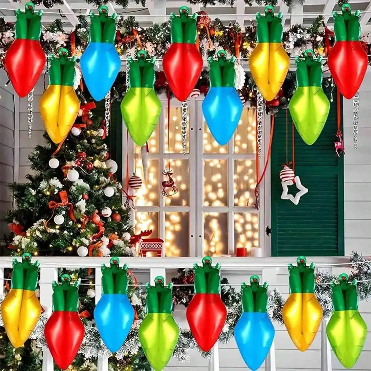 17 inch 18pcs Christmas themed color light bulbs, aluminum film balloons, Christmas party decorations