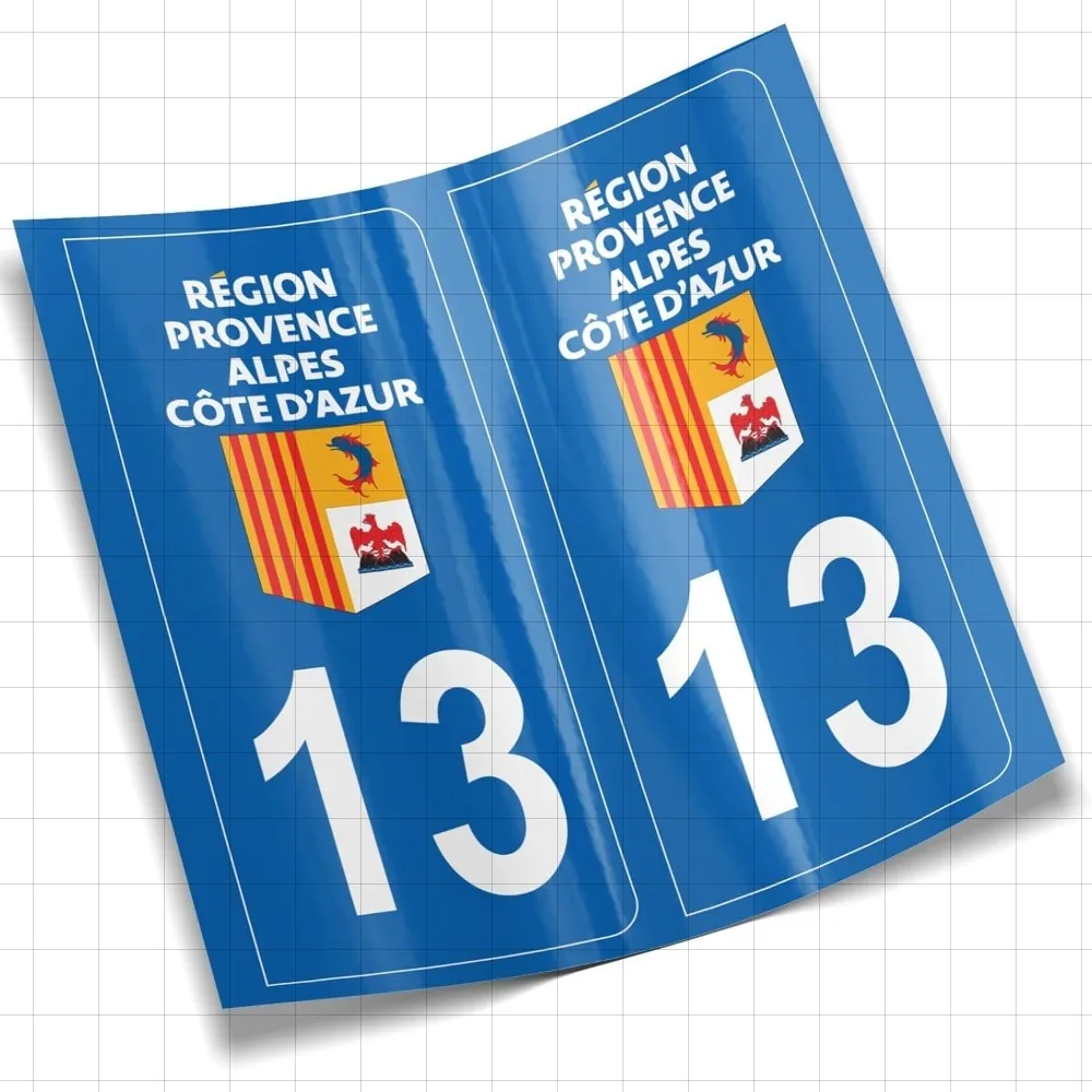 Frankreich 13 Bouches-du-Rhone Nummernschild-Aufkleber, 2 Aufkleber für Auto-Kennzeichen, Anhänger, Wohnwagenabteilung
