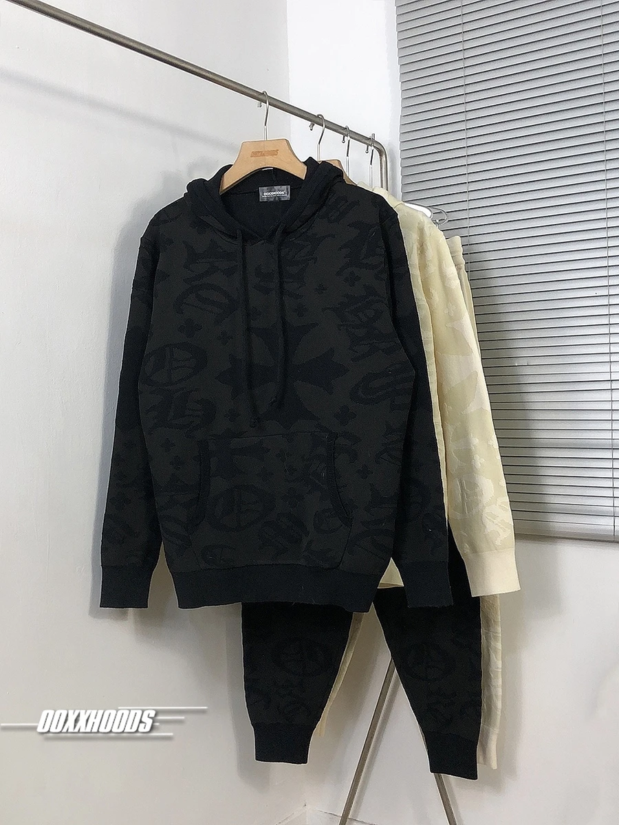 

Thiened Cotton Knitted Cross Casual Sportswear Set Street Sle Pure Cotton Fabric Linen Bot Sweatpants Spring Season