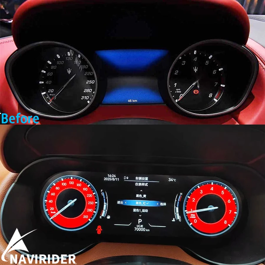 Pantalla LCD Inteligente de 12.3 Pulgadas para el Panel de Instrumentos del Automóvil, para Maserati Levante 2016-2023, Actualización con Mapa, Velocímetro de Alta Velocidad con Pantalla Multicolor