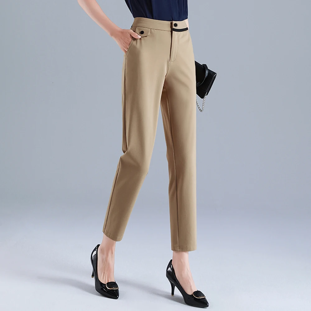 Women's Khaki Pants Casual Straight Leg Wide Leg Suit Pant Office Lady Nine Point  Straight Spring Summer New Style 2023 5XL