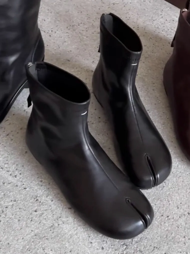 Neue Rindsleder Herbst und Winter Split Toe Nach Zipper Stiefel Mode Niedrigen Absatz Stiefeletten für Frauen Heißer Verkauf – Detail 3