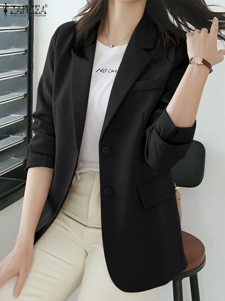 2025ZANZEA Herbst Frauen Blazer Anzüge Revers Hals Langarm Blazer Feste Dünne Mäntel Jacken Weibliche OL Arbeit Outwear Oversize