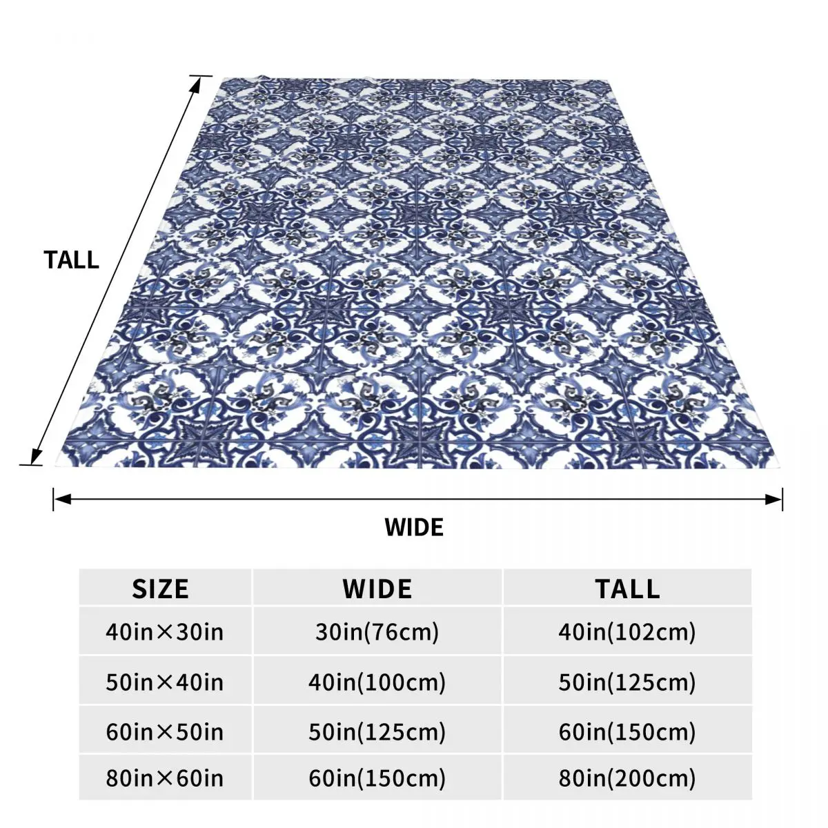 Blue Ornate Floral Mediterranean Sicilian Tile Blanket Flannel Sofa Throw Blanket Couch Bedding Travel Throws Bedspread Quilt