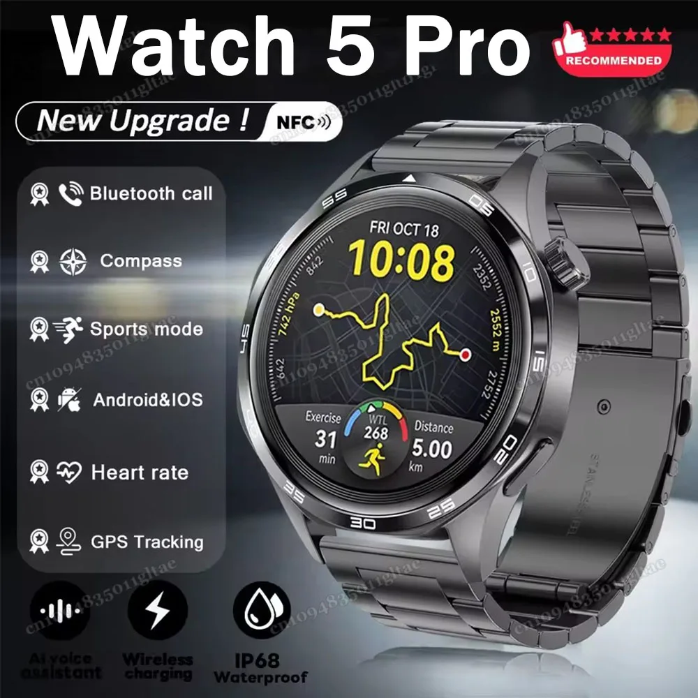 

Смарт-часы с GPS Track для мужчин 360*360 AMOLED HD-экран Bluetooth-вызов Монитор здоровья Водонепроницаемые женские спортивные умные часы Новые часы 5