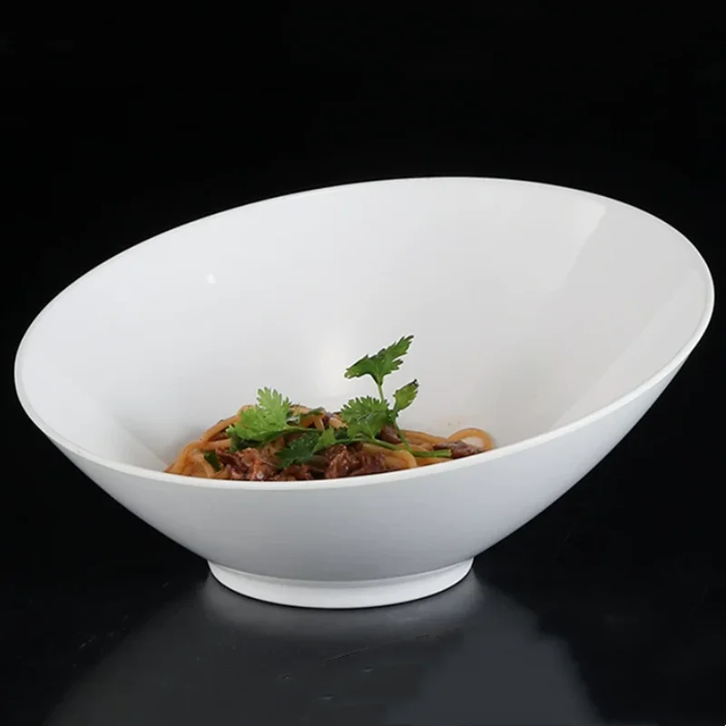 White Plastic Slanted Bowl, Melamine Tableware, Large Vegetable Salad Bowl, Restaurant, Noodle Bowl, Soup Bowls，kitchen Utensils