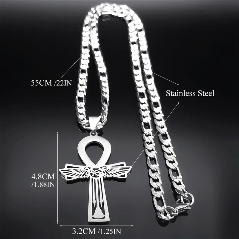 عنخ المصري الصليب عين حورس أجنحة الأفعى قلادة الرجال الفولاذ المقاوم للصدأ مفتاح الحياة الكوبية سلسلة القلائد مجوهرات N9730S05 #6