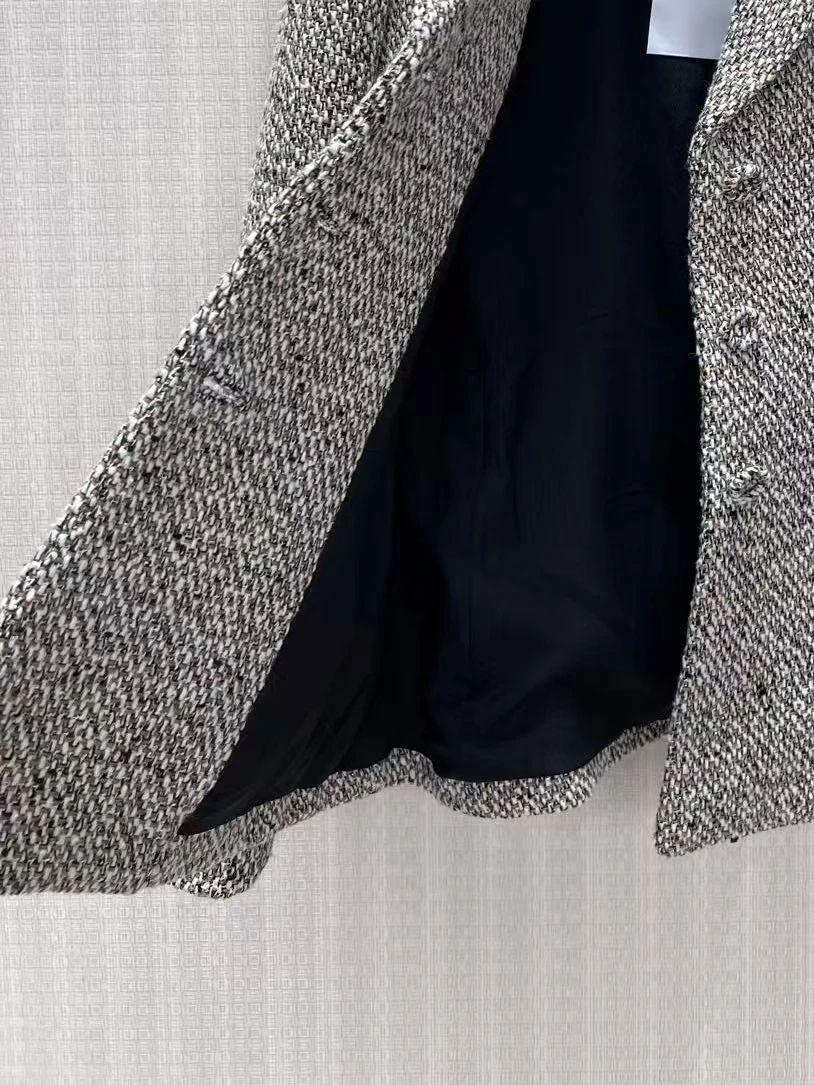Early autumn women's clothing new elegant and atmospheric coarse tweed waist cinched single breasted suit top