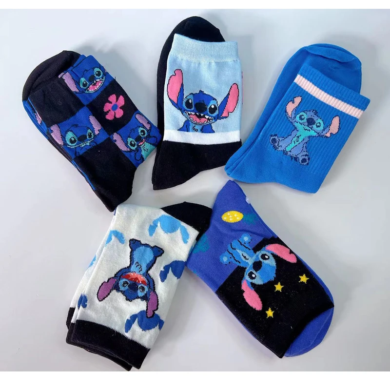 5pairs Anime Men Socks Stitch Long Socks Knee-High Couples Cosplay Sock Personality Hip Hop Harajuku Women Funny Sock Size34-42