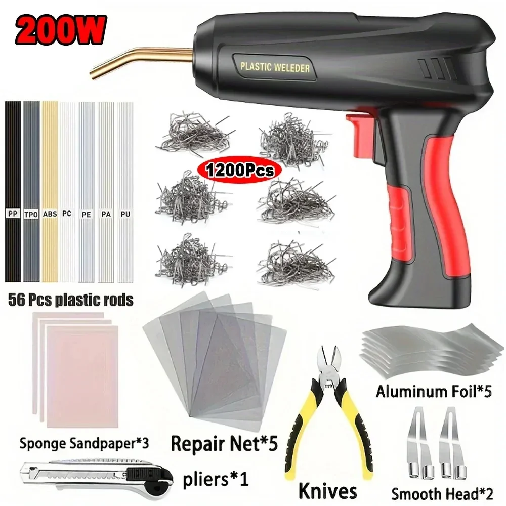 Plastic Welding Kit for Car Bumper Repair 200W 2 in 1 Hot Stapler Soldering Gun with 6 and 4 Type Staples