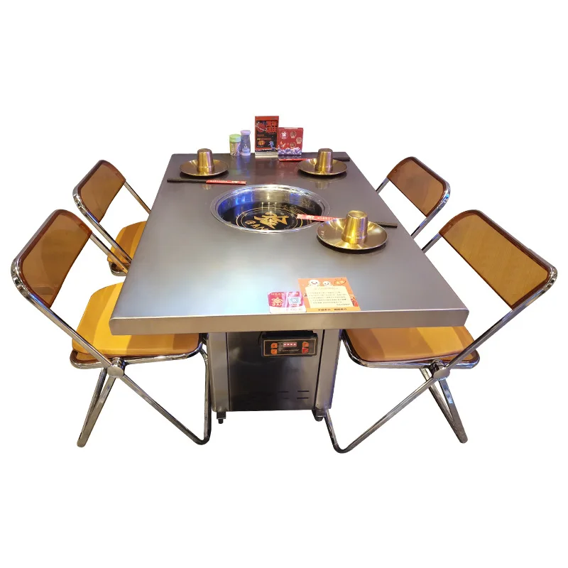 

Smokeless stainless steel, hot pot table, oil drum industrial style barbecue , commercial Korean-Japanese