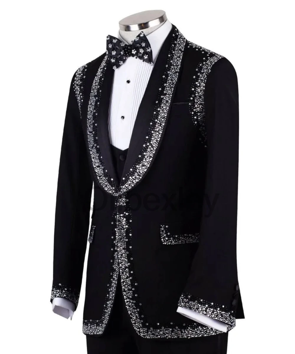 Olibexley Glitter Men Suits For Wedding Groom Diamond Sequin Male Prom Party Blazer 2 Pieces Set Tuxedos Slim Fit Customized S09