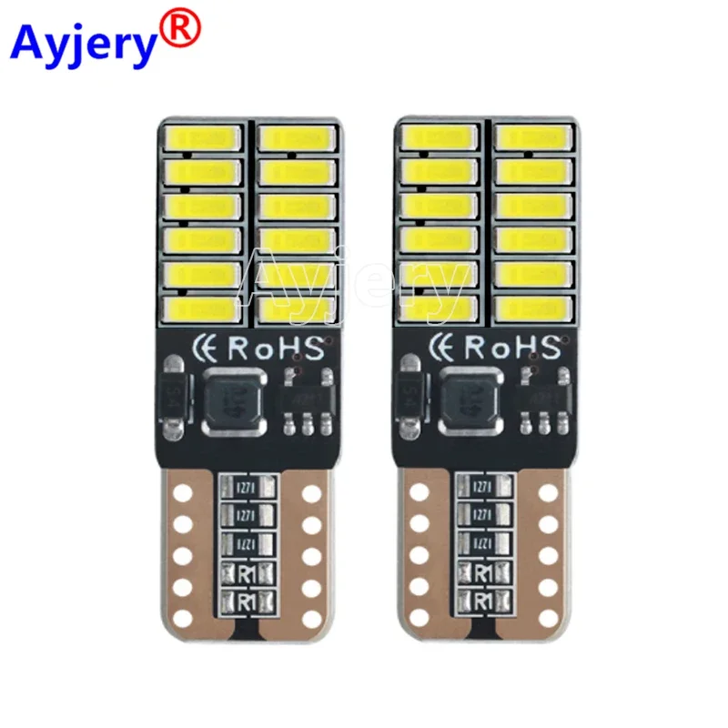 

AYJERY 50pcs 12V Car LED Bulb T10 W5W LED Signal Light Canbus Auto Clearance Wedge Side Lamps 4014 24 SMD No Error White