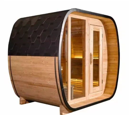 Modern Design Outdoor Cube Sauna Room with Change Room Red Cedar Solid Wood 9KW Heating