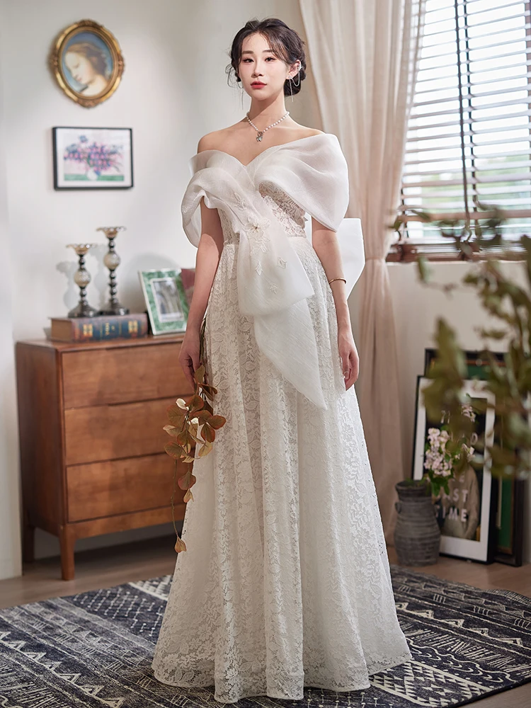 

Белое вечернее платье на одно плечо для свадебного банкета, легкое, сказочное, элегантное, премиум-класса