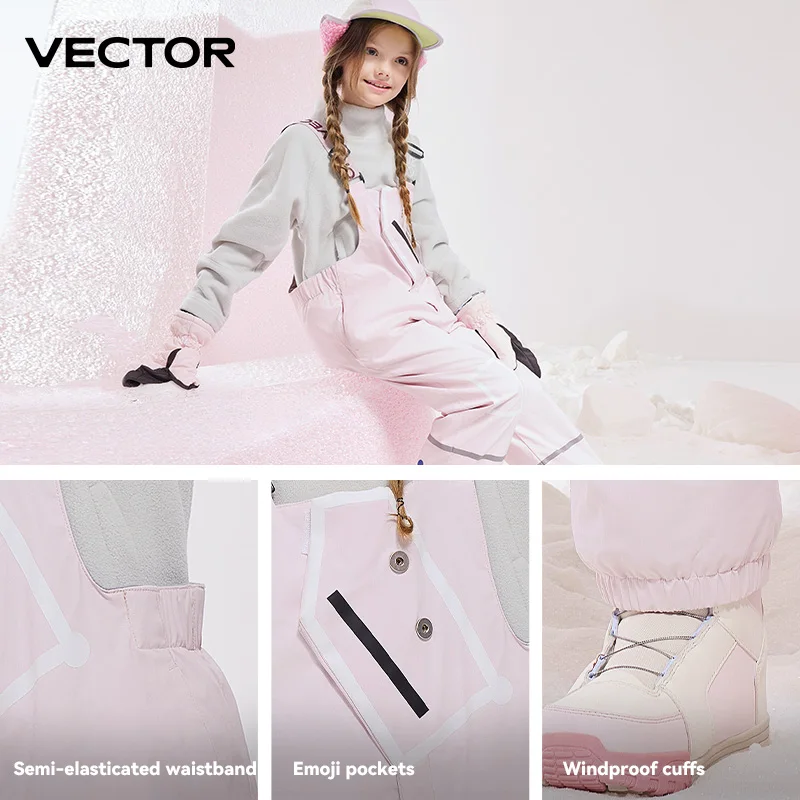VECTOR Children\'s Cotton Ski Overalls for Boys and Girls Windproof Waterproof Warm Snow Trousers Winter Ski Snowboarding Pants