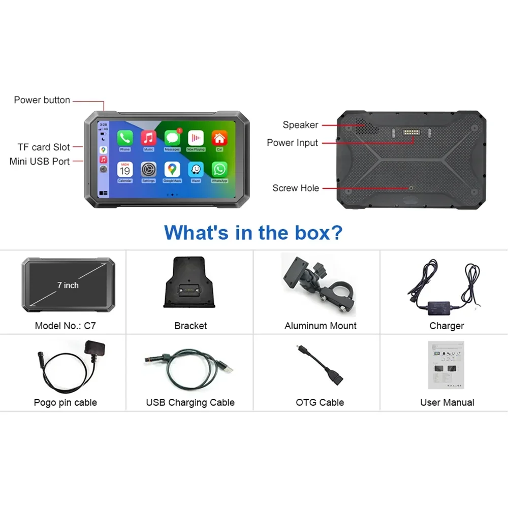 Original R&D Hot Sale Motorcycle GPS Navigator 7 Inch Waterproof Motorcycle Navigator External Touch Screen Carplay/Android Auto