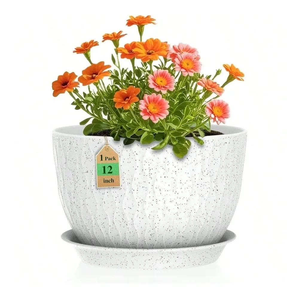 

Inch Large Plant Pots Indoor Or Outdoor Plants, Wide Flower Pots With Drainage Holes Saucer, Plastic Planters Set Garden Home D