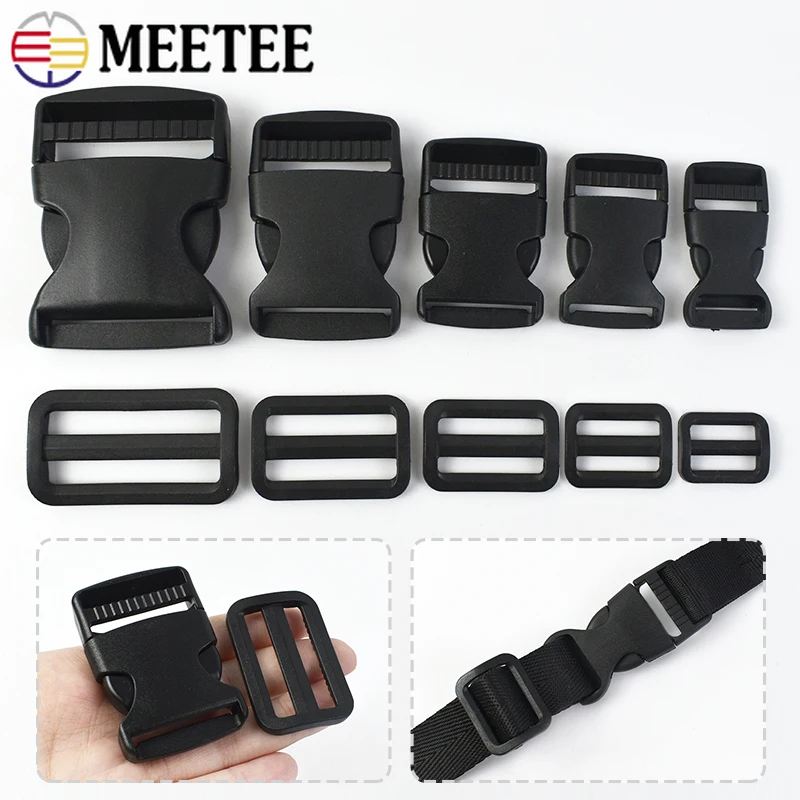 

5/10/20Sets 20-50mm Plastic Release Buckle Black Webbing Adjust Clasp Tri-Glide Slider Backpack Buckles DIY Sewing Accessories