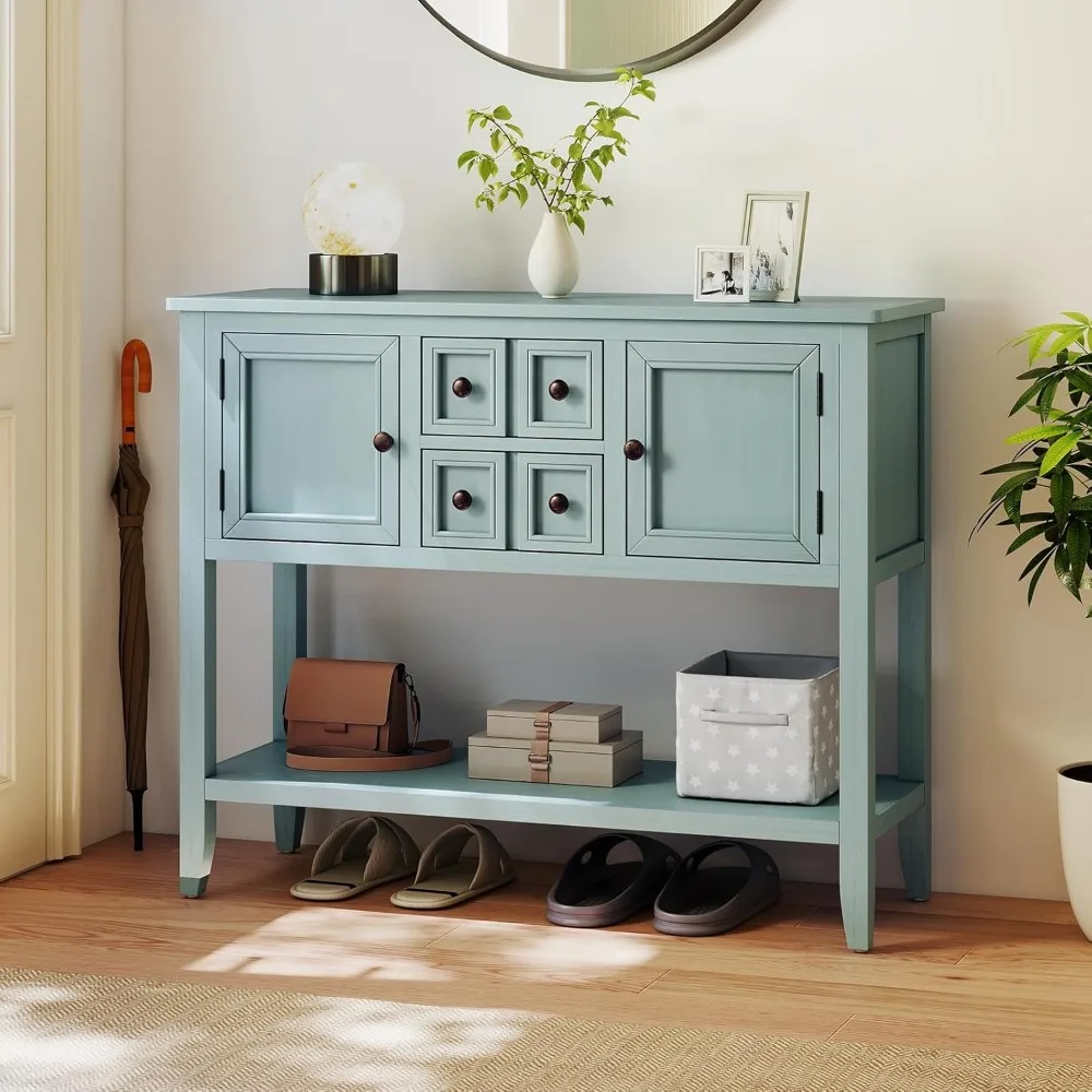 Exquisite Sideboard Buffet Cabinet with Storage, 42’’ Wood Credenza, Accent Coffee Bar Cabinet with Open Shelf, 2 Drawers & 2 Do