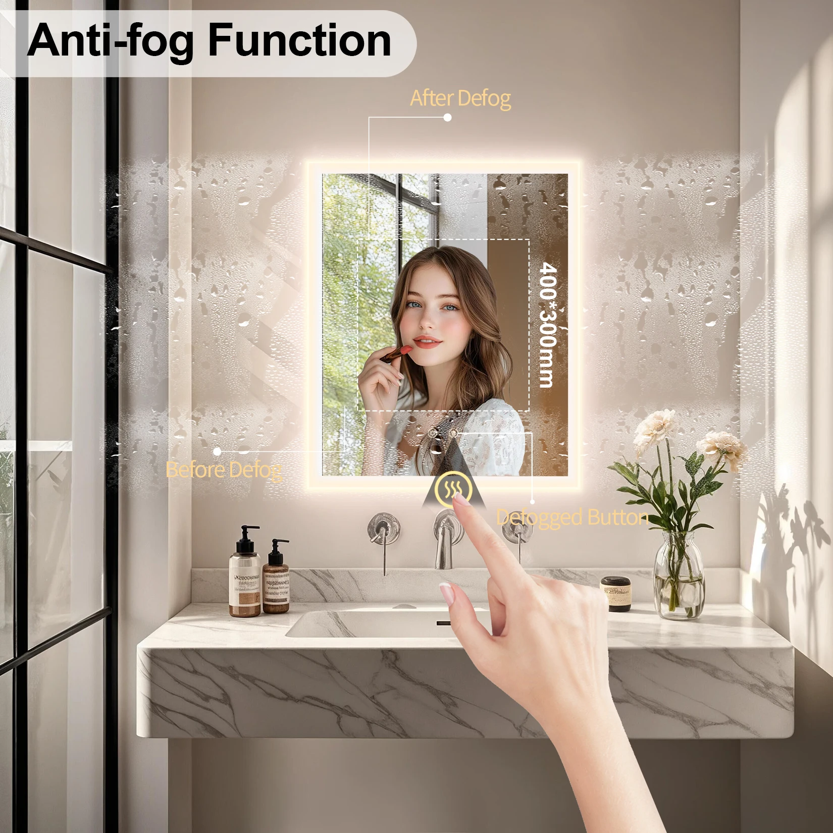 LUVODI Illuminated Bathroom Makeup Mirror,Modern Wall Mounted Bathroom Vanity Mirror Lighted Makeup Mirror with Three Colors Temperature,Fogless,Waterproof IP44