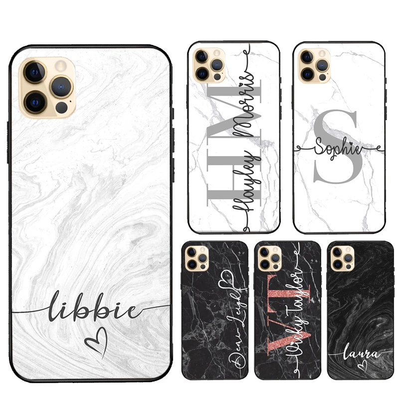 PERSONALISED marble heart name monogram Case For iPhone 12 Pro Max 13 mini XS XR SE 2020 6S 7 8 Plus Coque For iPhone 11 Pro Max