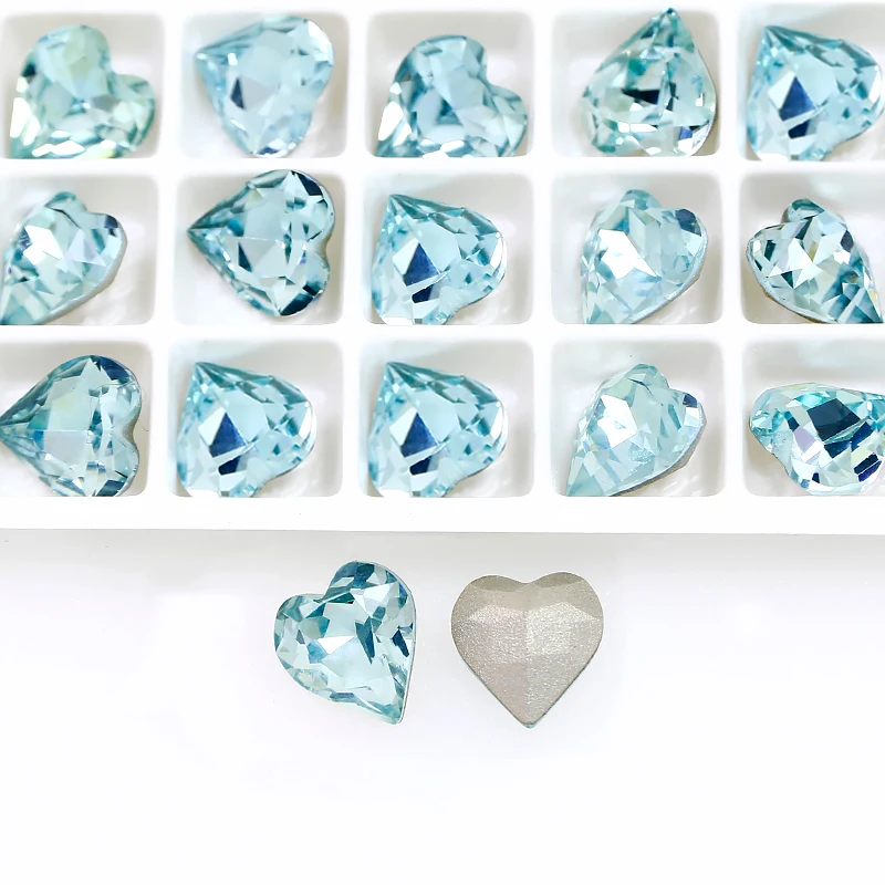 Heart Shape 8.8x8mm Aquamarine Crystal  Fancy Stone Pointed Back Rhinestones K9 Glass Loose Diamond For Jewelry Making