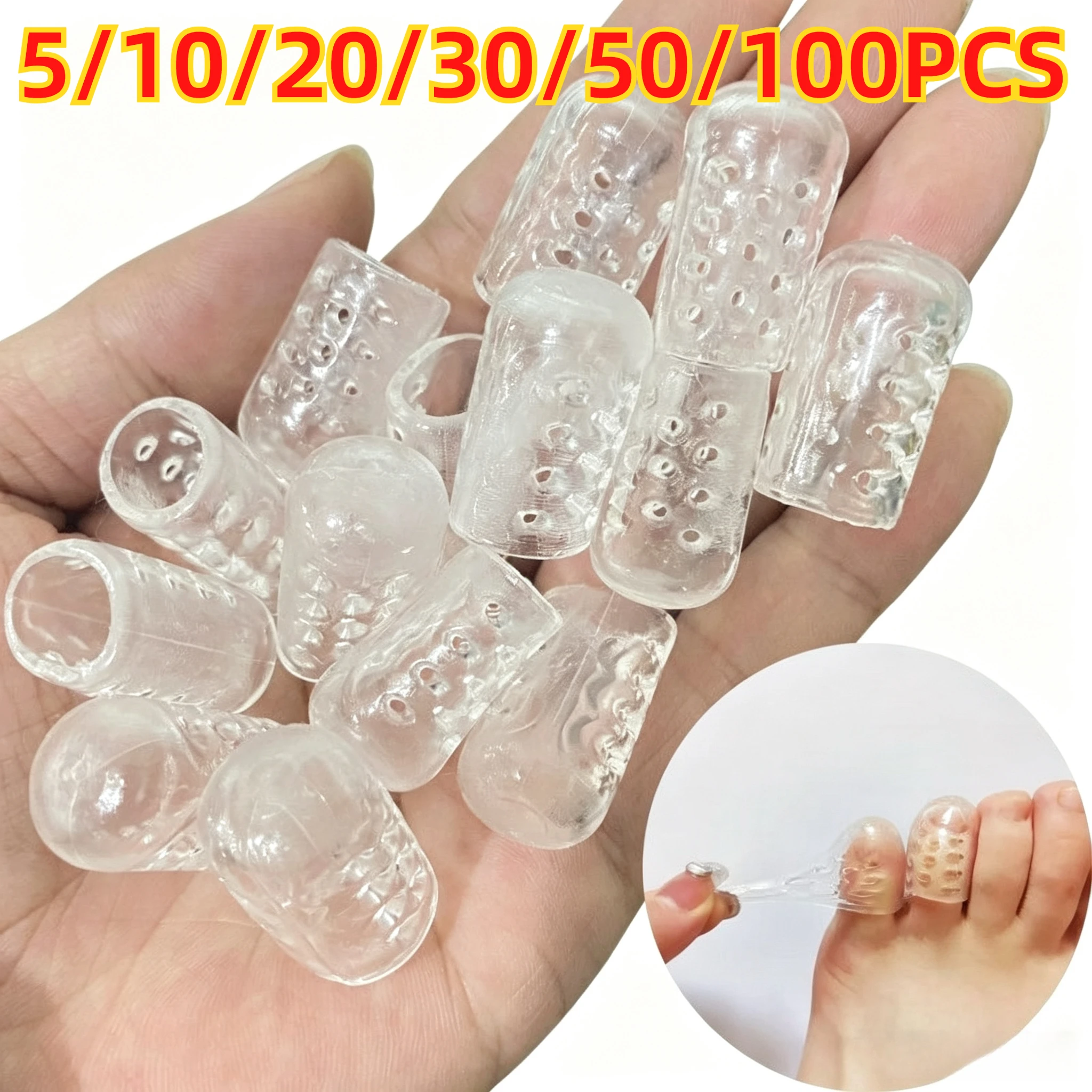 5-100pcs Transparent Silicone Toe Covers Women Gel Little Toes Protector Tube Foot Care Finger Caps Elasticity Prevents Blisters
