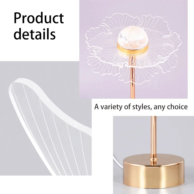 Gold Acrylic Butterfly LED Table Lamp Retro Desk Lamp Art Decor Hotel Villa LED Table Light Living Room Bedside USB Night Lights