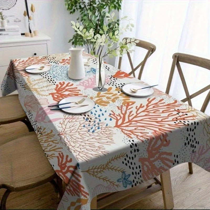 1PC Tablecloth Features a colorful ocean coral pattern, exuding a refreshing atmosphere of the ocean.yzb
