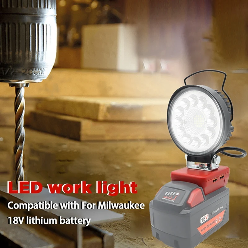 4Inch Car LED Work Light Flashlight Electric Torch Spotlight For Milwaukee M18 18V Li-Ion Battery USB USB Power Bank Red 1 Piece