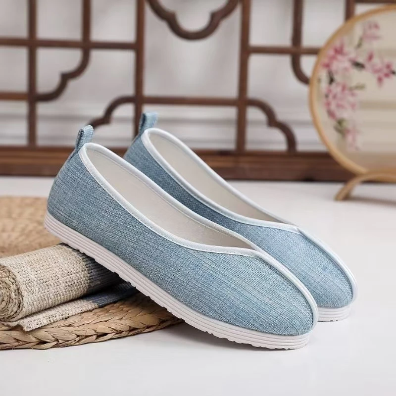 

Woman Spring Summer Retro Flat Sole Shoes Soft sole Non Slip Breathable Shallow Slip On Ethnic Style Tea Art Shoes Elderly Shoe