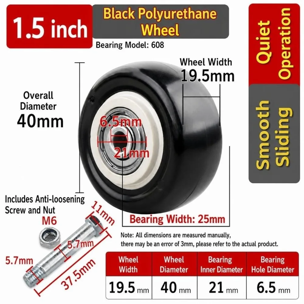 PU Nylon Caster Wheel High Load Capacity Double Bearings Replacement Wheel Wear Resistance Furniture Wheels