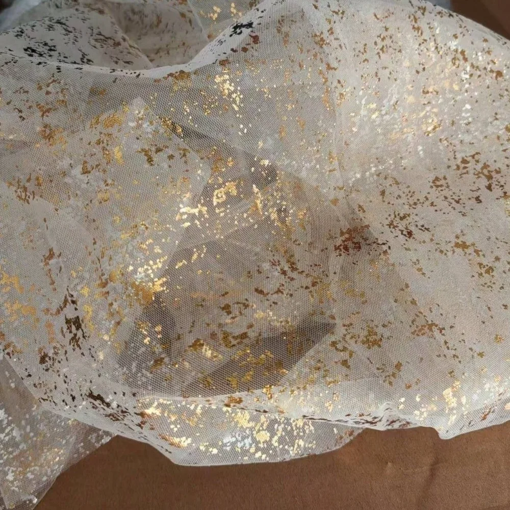 Golden Sequin Glitter Hot Stamping Table Flag Elegant Luxury Mesh Birthday Table Runner Soft European Style Sheer Tablecloth