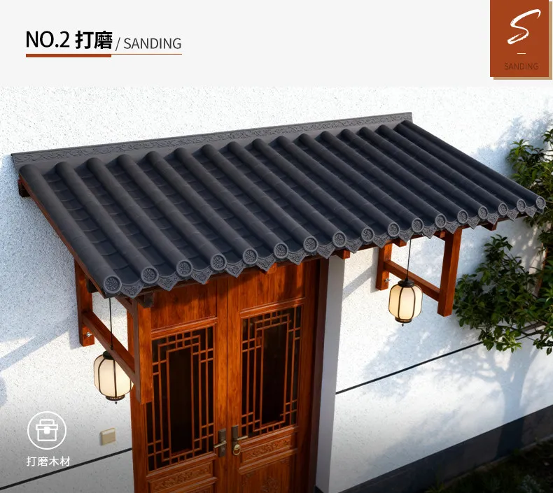 Outdoor gate with antique-style eaves  solid wood door canopy rain and sun protection for home entrance and windows