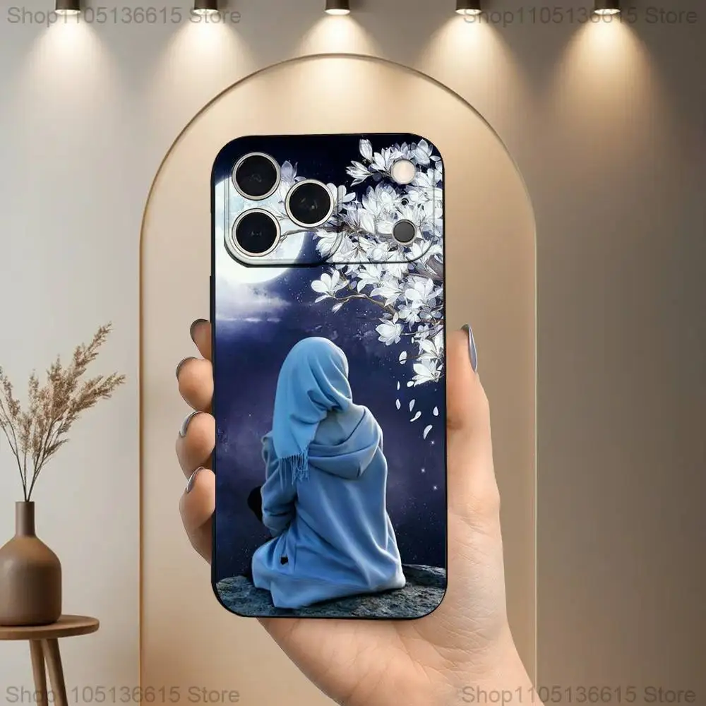 무슬림 아랍 소녀들을 위한 아이폰 17,16,15,14,13,12,11 플러스, 프로 맥스, XS, X, XR, SE, 미니, 8, 7용 소프트 실리콘 블랙 케이스
