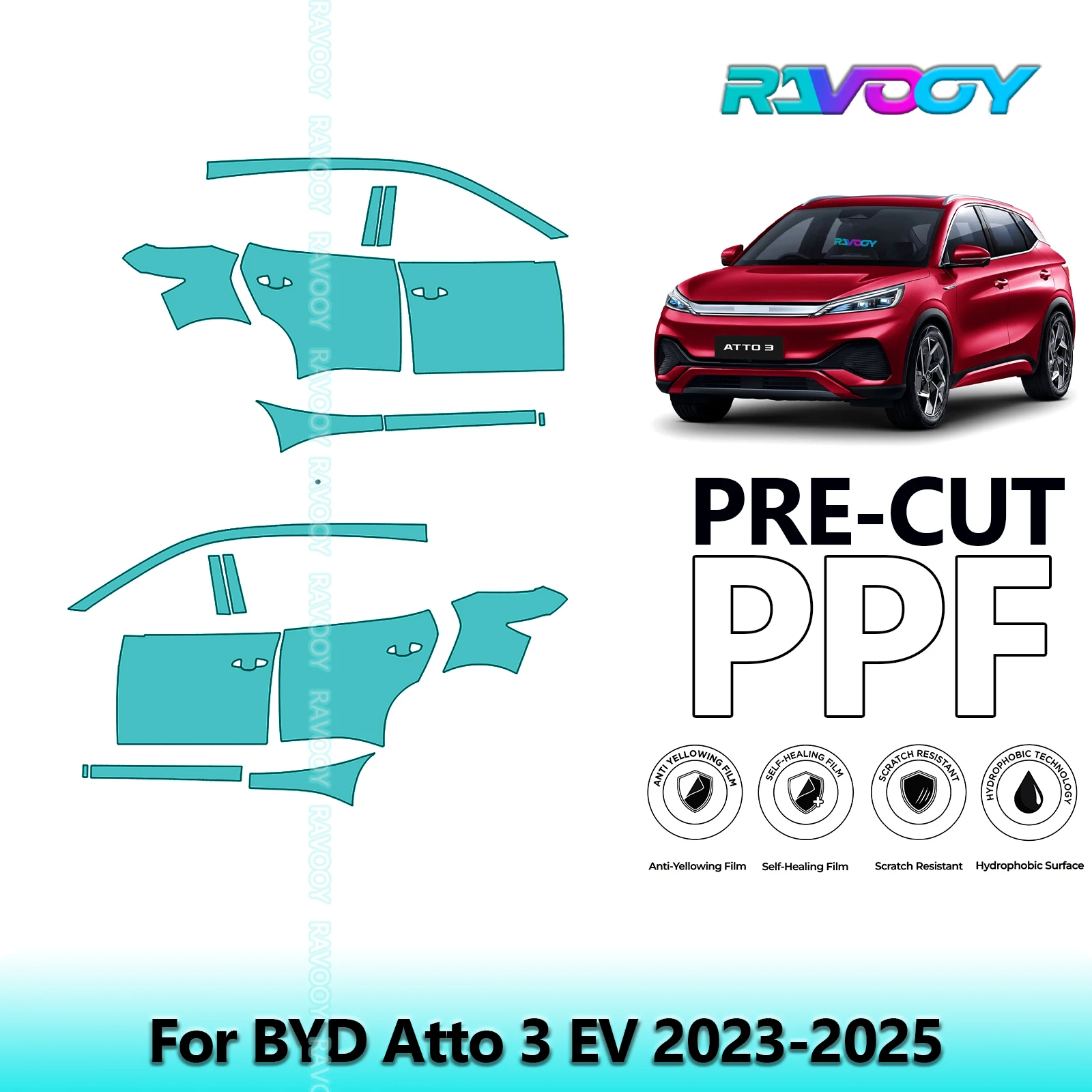 

For BYD Atto 3 EV 2023-2025 8.5mil Clear Matte Pre-Cut PPF Door & A/B Pillar Kit TPU Paint Protection Film Set