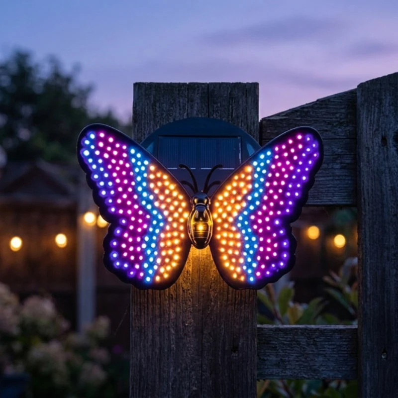 Solar Butterfly Wall Light Outdoor Waterproof Hanging Fence Garden Decor Lamp Landscape Lighting for Yard Patio Porch Balcony