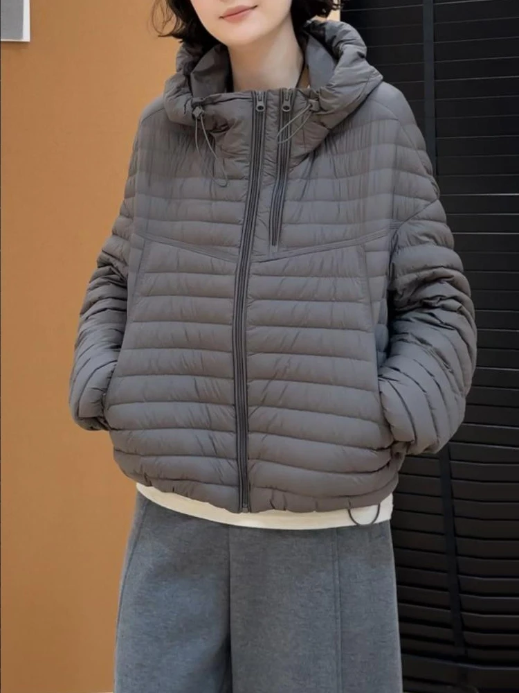 

Warmth Sli Lightweight Cotton Jaet Women's Double Zipper Pure Color Hooded Coat Faionable Anti-Aging Autumn Winter Ne...