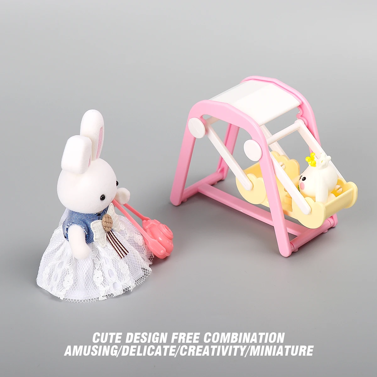 1 مجموعة طفل الفتيات التظاهر اللعب منزل لعب الأدوار سوينغ ملعب الأرنب الأرنب مجموعة الأطفال اكسسوارات منزل اللعب اللعب