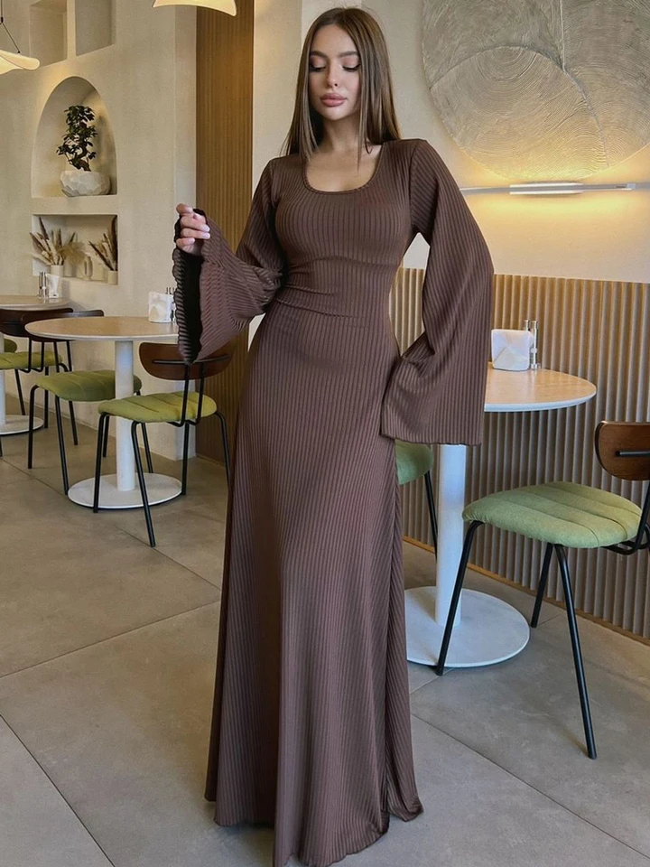 loose fitting dresses with sleeves Loose Fitting 3/4 Length Long Sleeve Maxi Dress
