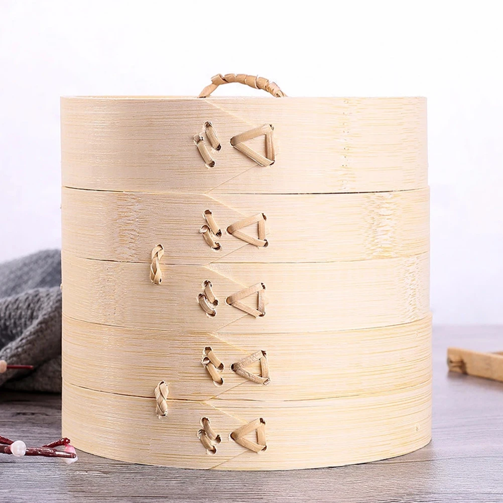 

1set Bamboo Steamer with Lid 13cm Layer Dumpling Basket Kitchen Accessory Safe Food Steamer Multifunction