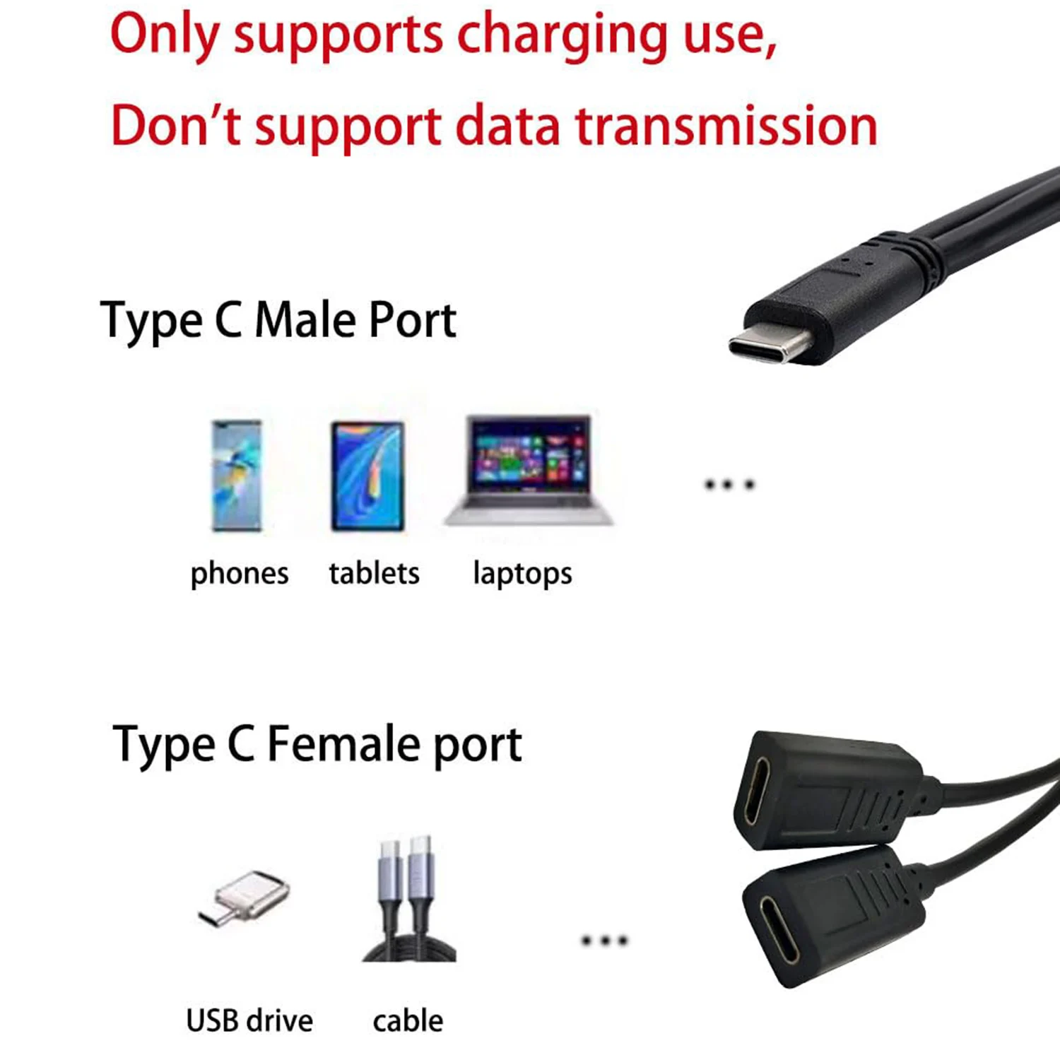 1pc USB C Splitter Adapter Y Charge Cable Type-C Male to 2 Dual USB-C Female Cord Port Hub Charging for Mac Xbox One,PS5,Laptop